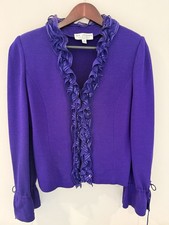 St. John Evening Purple Ruffle Trim Knit Jacket Top Set Size 10 M