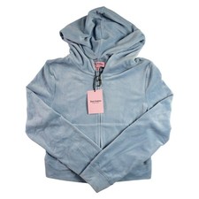 Juicy Couture Hoodie Womens M Frosted Blue Velour Full Zip Rhinestone 119 NEW