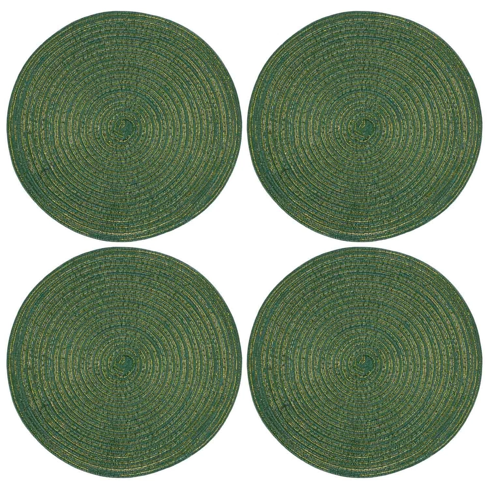 Green Round Glitter Placemats Set Of 4 Table Mats Dining Tableware Essential - Image 2 of 3