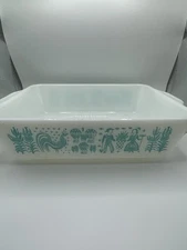 VTG Pyrex 0503 Turquoise 1-1/2 Qt Amish Butterprint Refrigerator Dish ~ No Lid