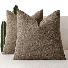 Set of 2, Decorative Textured Boucle Throw Pillow Covers Accent Solid Pillow ...