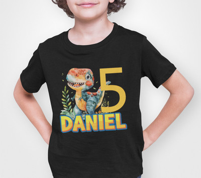 Personalisiertes Dinosaurier Dino T-Rex Feier Name Alter Geburtstag Kinder Shirt