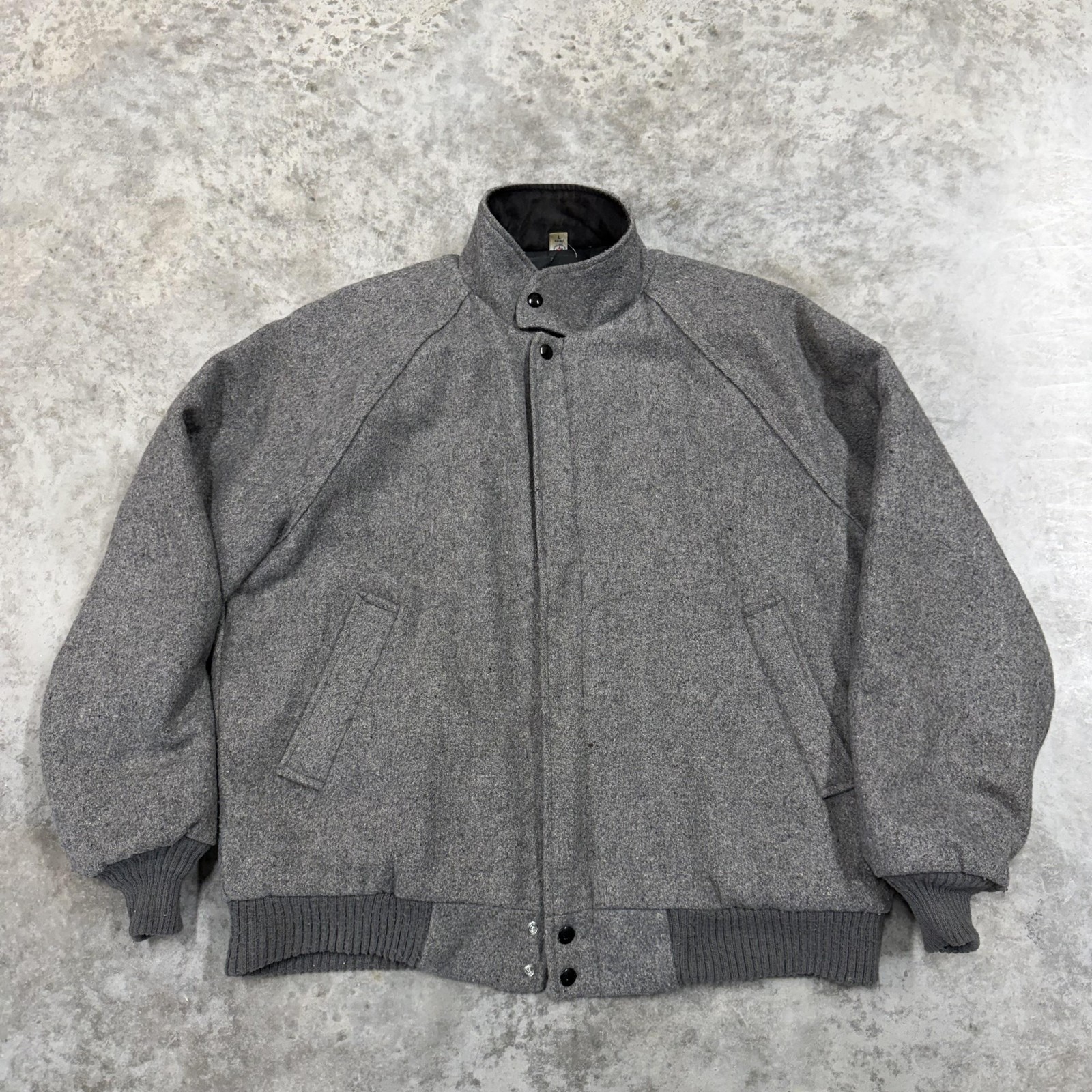 Vintage Wool Bomber Jacket Mens Large Gray Insulated Lined Full Zip USA