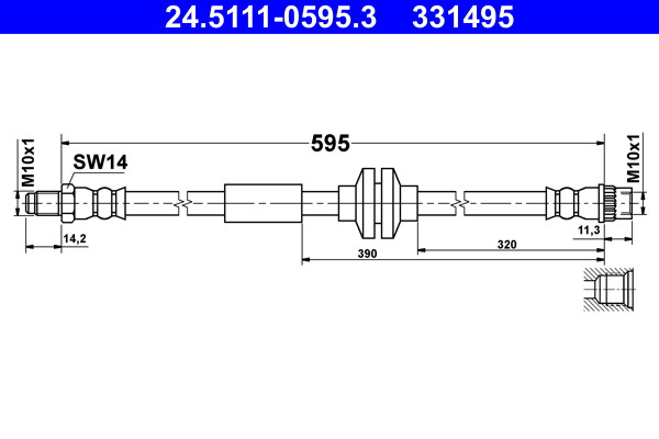 Rear ATE 24.5111-0595.3 Brake Hose for ,OPEL,RENAULT,VAUXHALL