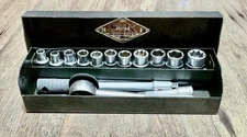Vintage S & K Tools 16 Piece 1/4” Drive Socket Set W Metal Case Set - USA