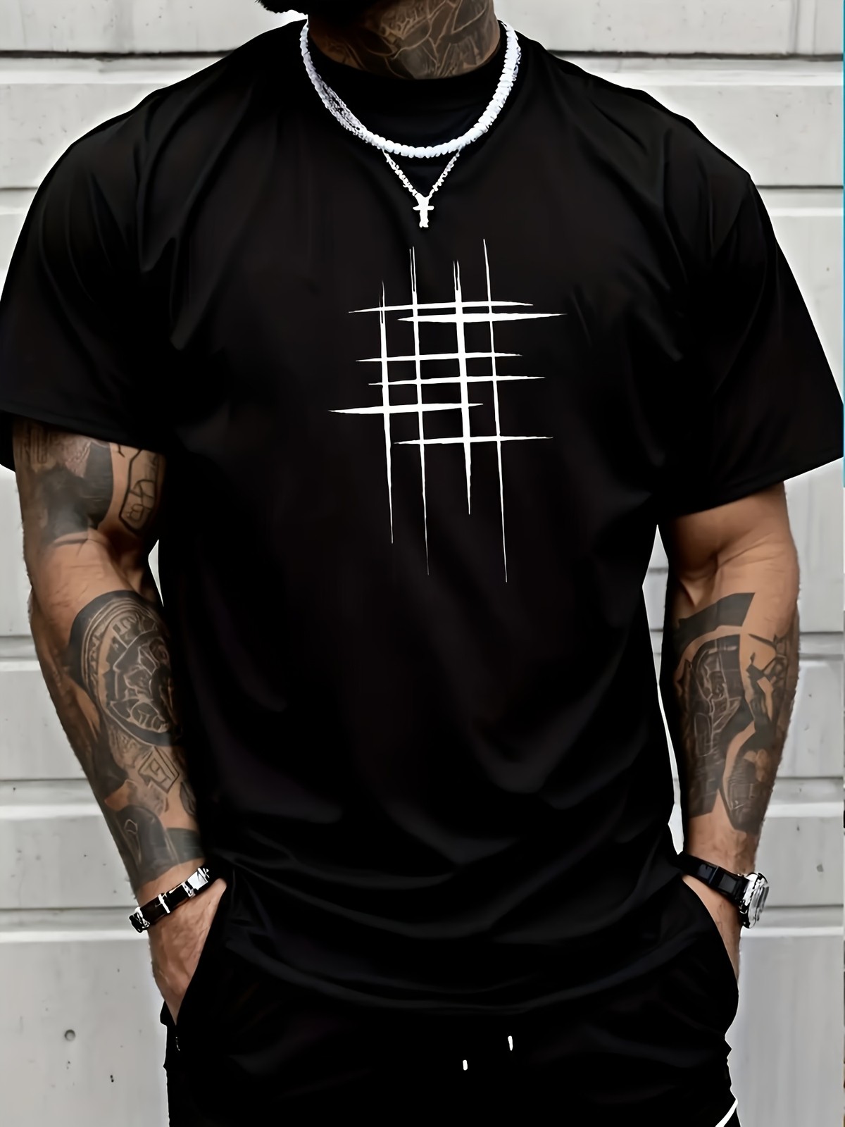 Men's Casual Short Sleeve T-Shirt Round Neck Soft Polyester Fabric Geometric
