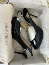 Fabulous Jimmy Choo Sling Back Peep Toe Platform PatentLeather Heels EU39.5UK6.5