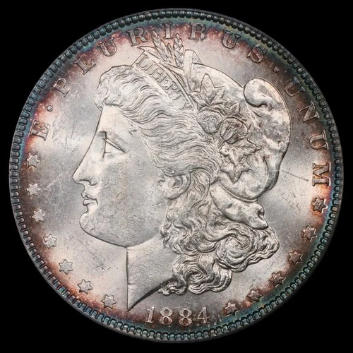 1884 Morgan Silver Dollar $1 Toned - VAM4 Small Dot Top 100 - PCGS MS62 - 0286