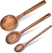 3 Pcs Natural Teak Wooden Kitchen Utensils Set, Teak Wooden Utensil Set, Long Ha