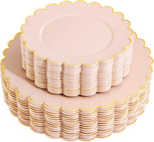 LIYH 60Pcs Pink Plastic Plates with Gold Disposable Plates Includes: 30 Dinner 1