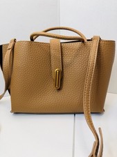Tan Pebbled Faux Leather Top Handle Crossbody Bag NWOT Gold Hardware