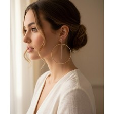 Express Gold Tone Pave Geometric Bar Hoop Sta...