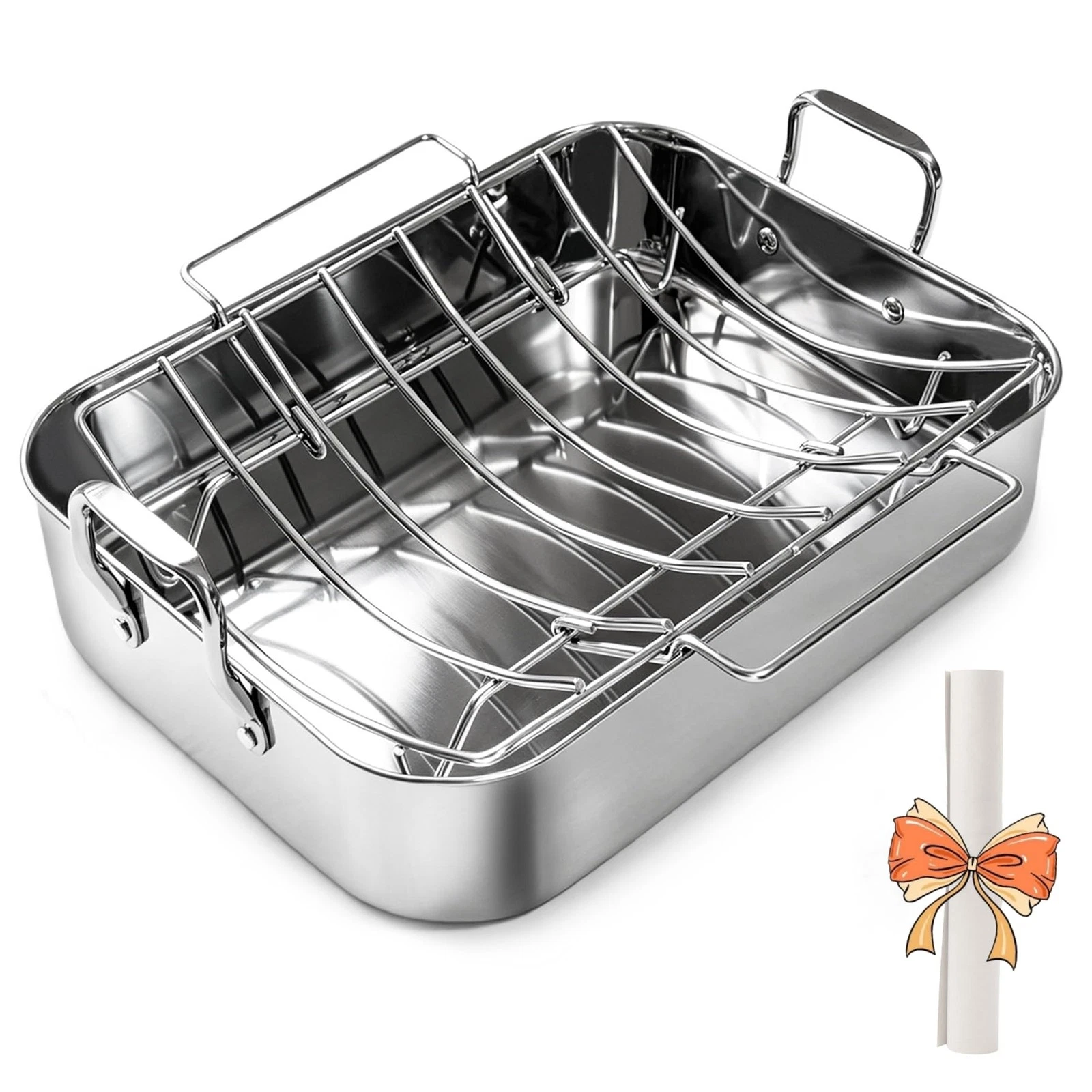 Roasting Pan with U-shape Rack,304 Stainless Steel Bakeware Tray Large Oven R...