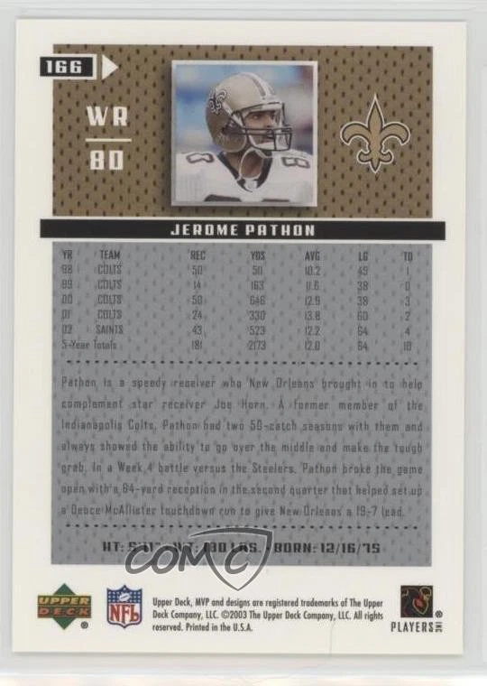 2003 Upper Deck MVP Jerome Pathon #166 - Image 2 of 2
