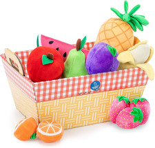 Plush Fruit Basket 12-Piece Set, Pretend Play Food, Early-Learning Skills, Ages