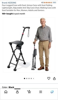 BAND NEW HZZEDNG foldable aluminum walking cane with seat supports up to 400lbs