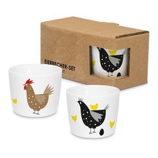 Eierbecher 2er-Set Ostern Bunte Hühner, Höhe: 4.3 cm Ø: 4.8 cm