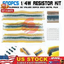 600pcs 30 Values 1/4W Metal Film Resistors Resistance Assortment Kit Set 1% USA