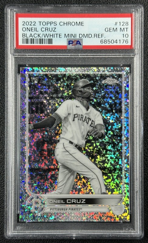 ONEIL CRUZ PSA 10 2022 TOPPS CHROME #128 BLACK WHITE DIAMOND REFRACTOR RC 4176