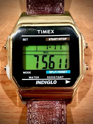 Vintage Timex Digital Indiglo T78677 Goldtone Mens Watch – New Battery!