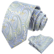 Mens Gradient Paisley Necktie and Pocket Square Set 143-light Blue yellow Green