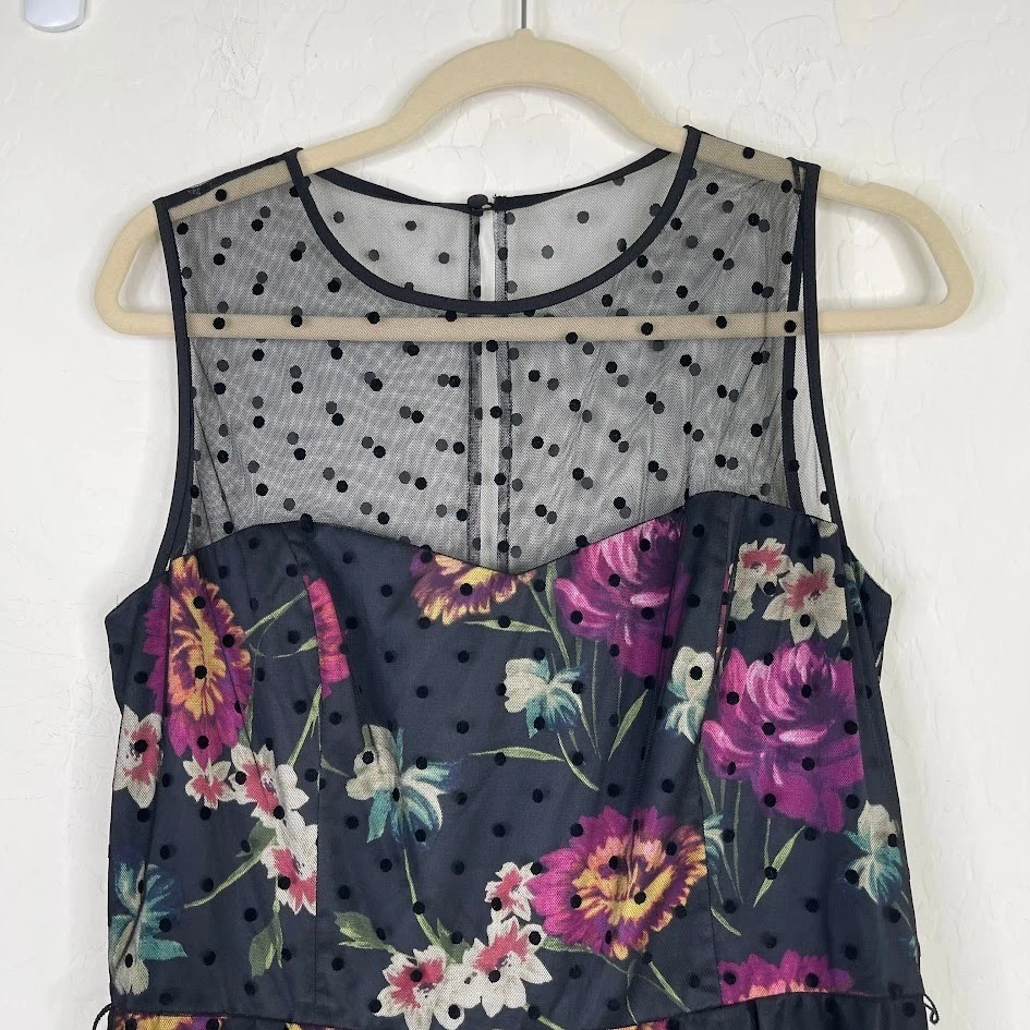 Eliza J Womens Floral Polka Dot Mesh Fit Flare Dress Whimsigoth Fairy Size 12 - Image 3 of 4