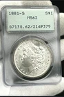538. 1881 S Morgan Silver Dollar PCGS MS62 Rattler Gem BU Coin