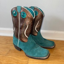 Ariat Kids' Futurity Fort Worth Western Boots Gilded Mocha Teal Suede Size 1