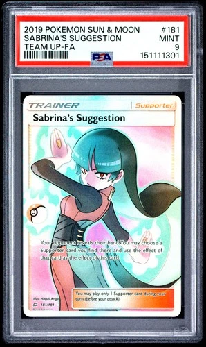 2019 POKEMON SUN & MOON TEAM UP #181 FULL ART/SABRINA'S SUGGESTION PSA 9