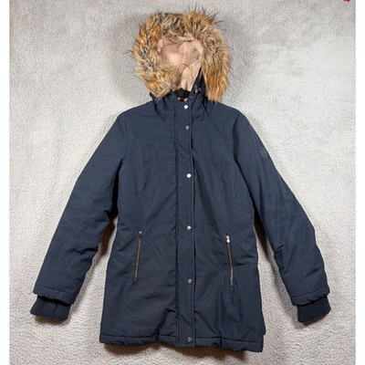 Lauren Ralph Lauren Hooded Parka Faux Fur Trim Navy Blue Women's L Winter