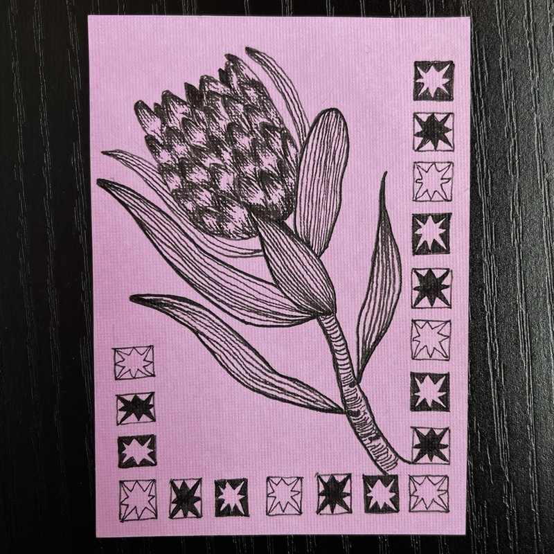 ACEO Original Art - 2.5 x 3.5" - Ink Art Card - Pink Flower by Jessi Eggettes
