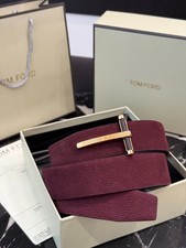 TOM FORD Red/Black Reversible Leather Belt Gold T-Buckle W/ Box  Dust Bag