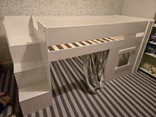 Marlowe Mid Sleeper Bed with Steps and Storage (White), with added curtain