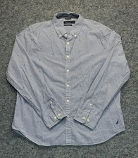 Nautica Shirt Mens XL Blue Classic Fit Geometric Anchors Long Sleeve Button Down