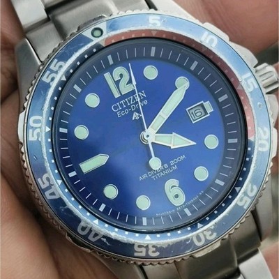 Rare CITIZEN PROMASTER TITANIUM AIR DIVER 200M Blue Dial Date Vintage Watch