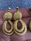 Vtg Trifari Gold Tone Clip Earrings Textured Door Knocker & Citrine Dangle Lot — photo 2