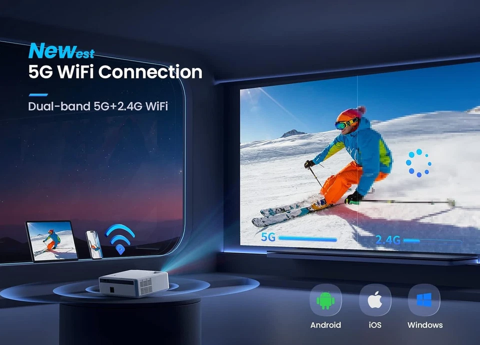 Projector 4K 1080P FHD 5G WiFi Blutooth LED Movie Video Home Theater HDMI AV - Image 2 of 4