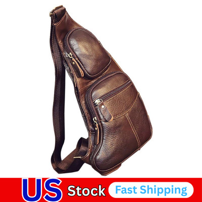 Leather Sling Bag Backpack for Men Women Crossbody Shoulder Chest Day Pack Outd