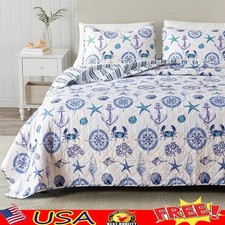 Coastal Quilt Set King Bedding Soft Lightweight Nautical Design Pillow Shams New