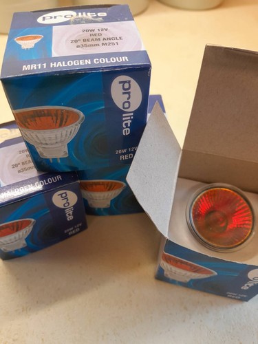 MR11 Red Halogen Bulbs 12V 20W. 4 Bulbs Unused