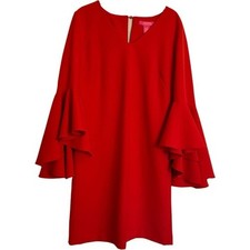 Catherine Malandrino Sz 6 Cascade Bell Sleeve Shift Dress Scarlet Red NWT $158