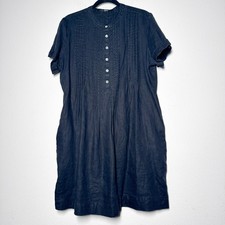 Quince Black European Linen Swing Dress Women’s Small Pleated Short Sleeve