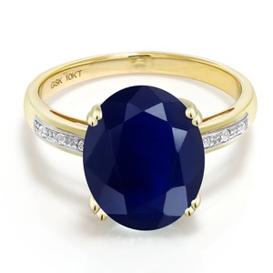 10K-Yellow-Gold-5-04-Ct-Oval-Blue-Sapphire-White-Diamond-Accent-Solitaire-Ring
