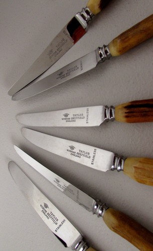 Lote 6 Juego de Cuchillos para Carne Taylor Witness Sheffield Vintage Asas de Cuerno de Ciervo Hecho en el Reino Unido - Imagen 2 de 11