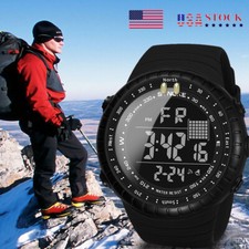 Mens LED Display Watch Waterproof Large Screen Outdoor Sports Wristwatches Black