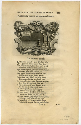 Antiker Druck-LEHR-TRICKS-HUND-KIND-HERD-GEFAHR-JESUIT-Bolland-Galle-1640
