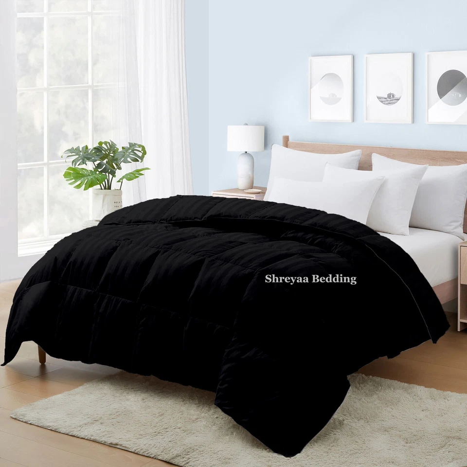 Juego de edredón y cama alternativo a rayas negras de algodón egipcio súper suave Foto 2 de 4