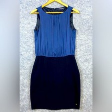 Tommy Hilfiger Sheath Dress Size 6 Blue Black Sleeveless Midi Colorblock Classic