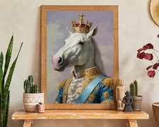 Horse King Portrait, Horse Portrait Printable King Themed Wall Art,Vintage Style