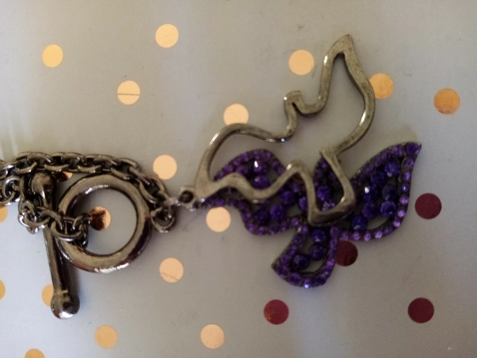 NUEVO LOOK Negro/Carbón Y Púrpura DIAMANTE Golondrina Pulsera Barra en T Foto 2 de 3